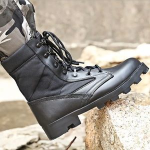Wideway mens military combat motorcycle black leather boots Size 11